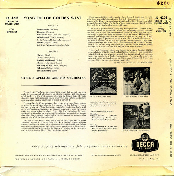 Cyril Stapleton And His Orchestra : Song Of The Golden West (LP, Album)