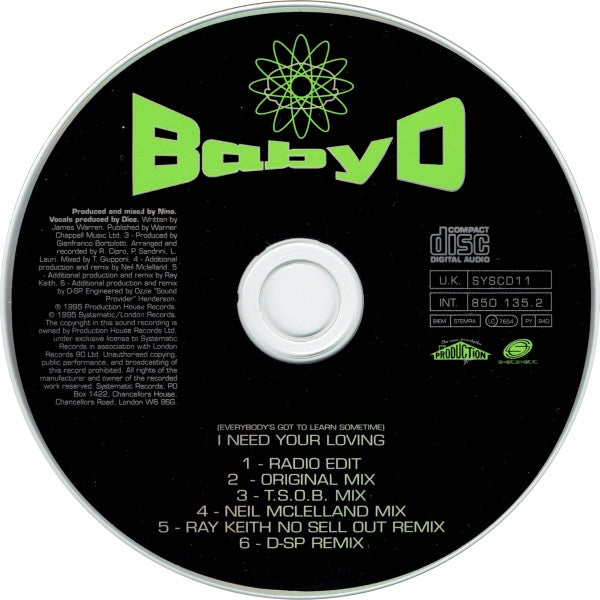 Baby D : (Everybody's Got To Learn Sometime) I Need Your Loving (CD, Single)