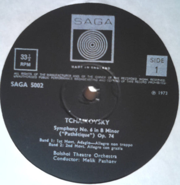 Tchaikovsky*, Bolshoi Theatre Orchestra, Melik Pashaev* : "Pathetique" Symphony No 6 In B Minor Op 74 (LP)