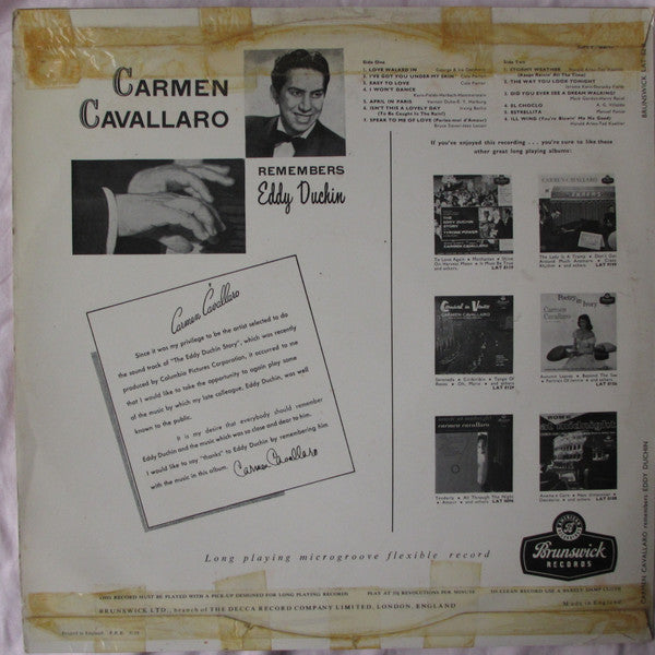 Carmen Cavallaro : Carmen Cavallaro Remembers Eddy Duchin (LP)