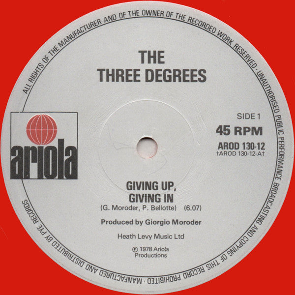 The Three Degrees : Giving Up - Giving In (Extended Version) (12", Single, Ltd, Red)