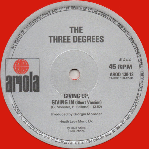 The Three Degrees : Giving Up - Giving In (Extended Version) (12", Single, Ltd, Red)