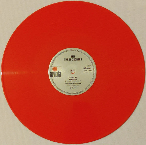 The Three Degrees : Giving Up - Giving In (Extended Version) (12", Single, Ltd, Red)