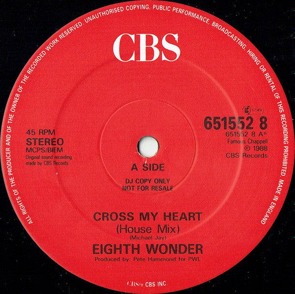 Eighth Wonder : Cross My Heart (House Mix) (12", Promo)