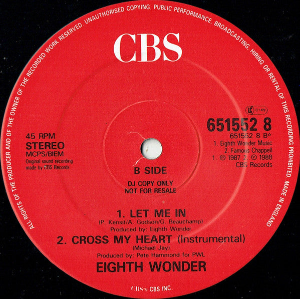 Eighth Wonder : Cross My Heart (House Mix) (12", Promo)