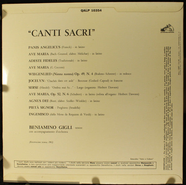 Beniamino Gigli : Canti Sacri (LP, Comp)