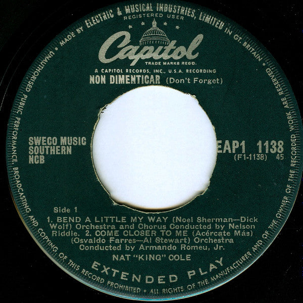 Nat King Cole : Non Dimenticar (7", EP)