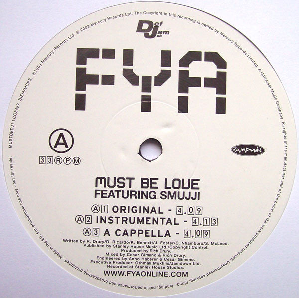 FYA : Must Be Love (12", Promo)