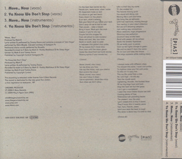 Mark B Feat Tommy Evans : Move.. Now (CD, Single)