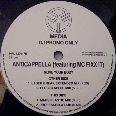Anticappella Featuring MC Fixx It : Move Your Body (12", Promo)