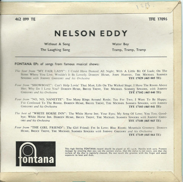 Nelson Eddy : Without A Song / The Laughing Song / Water Boy / Tramp, Tramp, Tramp (7", EP, Mono)