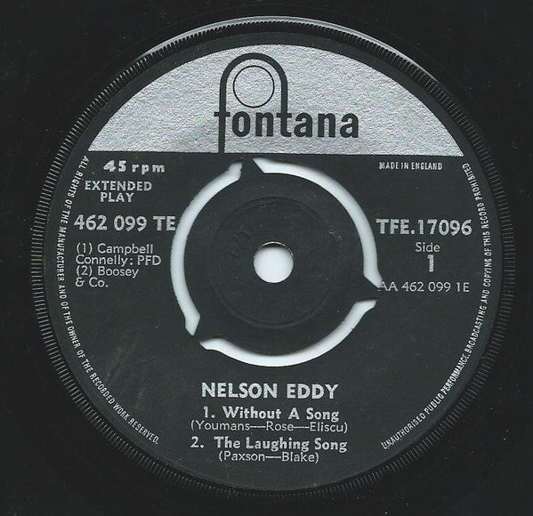 Nelson Eddy : Without A Song / The Laughing Song / Water Boy / Tramp, Tramp, Tramp (7", EP, Mono)