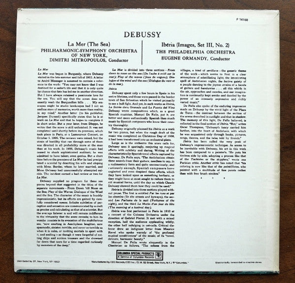 Debussy*, Philharmonic-Symphony Orchestra Of New York, Dimitri Mitropoulos / The Philadelphia Orchestra, Eugene Ormandy : La Mer / Iberia (LP, RE, Ele)