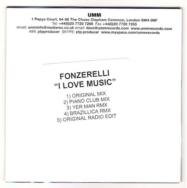 Fonzerelli : I Love Music (CDr, Promo)