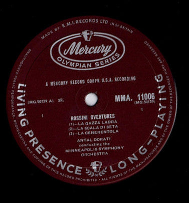 Gioacchino Rossini, Antal Dorati Conducting Minneapolis Symphony Orchestra : Rossini Overtures.  (LP, Mono, RE)