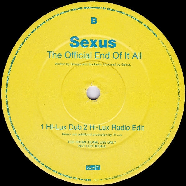 Sexus : The Official End Of It All (Hi-Lux Mixes) (12", Promo)