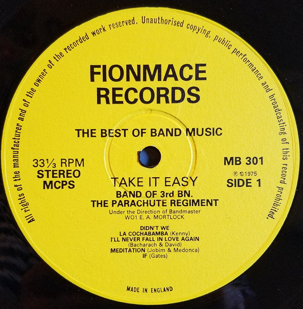 The Band Of The 3rd BN The Parachute Regiment : Take It Easy (LP, Album)