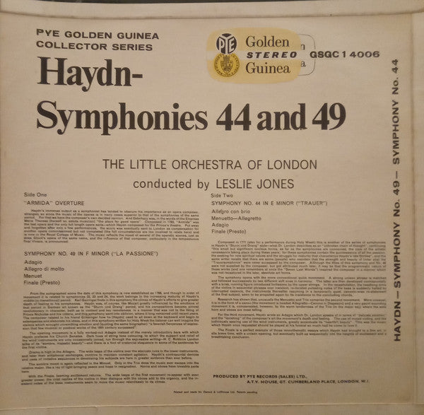Joseph Haydn  -  The Little Orchestra Of London  Conducted By Leslie Jones : Haydn Symphonies No.49 No.44 (LP, Album)