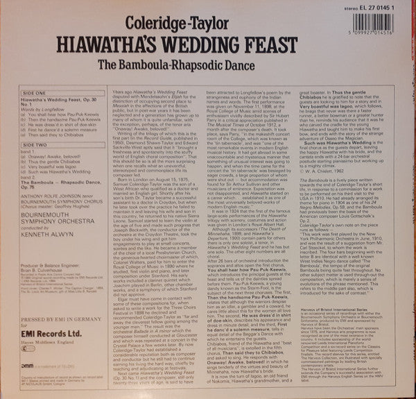Samuel Coleridge-Taylor - Anthony Rolfe Johnson, Bournemouth Symphony Chorus & Bournemouth Symphony Orchestra, Kenneth Alwyn : Hiawatha’s Wedding Feast / The Bamboula - Rhapsodic Dance (LP, Album)