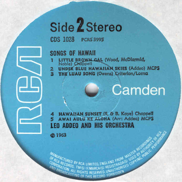 Leo Addeo And His Orchestra : Songs Of Hawaii (LP, Album, RE)
