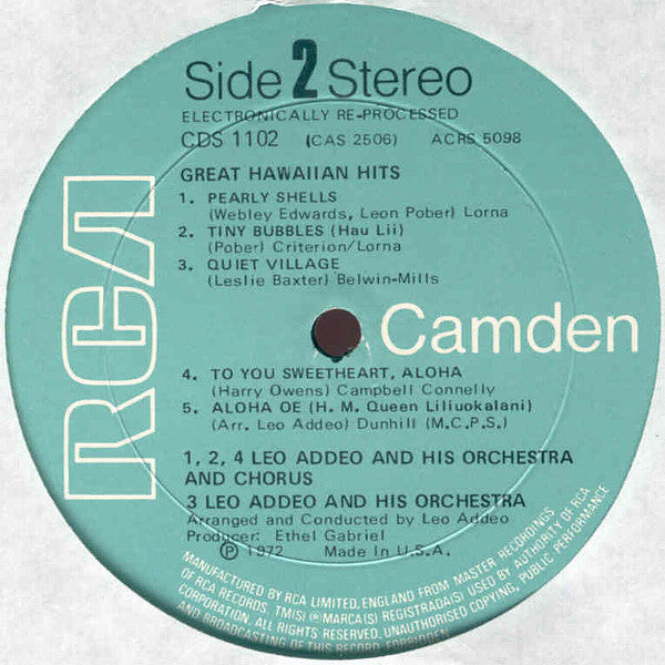 Leo Addeo And His Orchestra : Great Hawaiian Hits (LP, Comp)