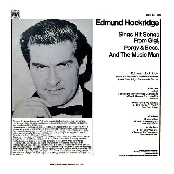 Edmund Hockridge : Sings Hits From Gigi, Porgy & Bess And The Music Man (LP, Mono)
