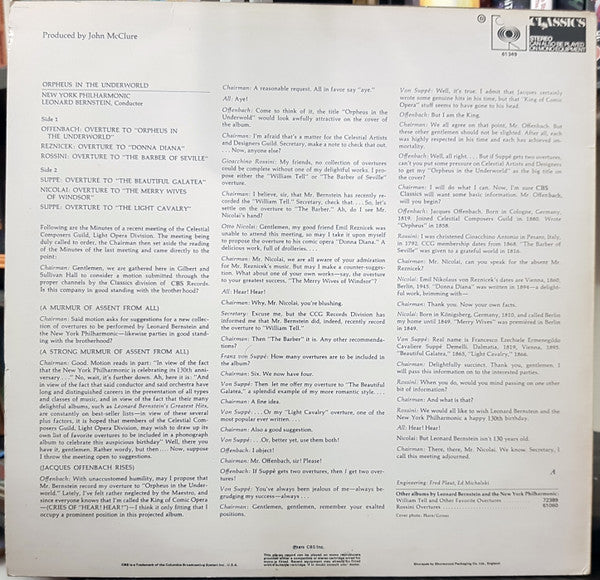 Leonard Bernstein, New York Philharmonic : Orpheus In The Underworld, And Other Favorite Overtures (LP, Album, Ste)
