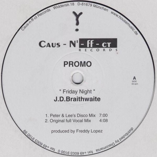 J.D. Braithwaite : Friday Night (12", Promo)