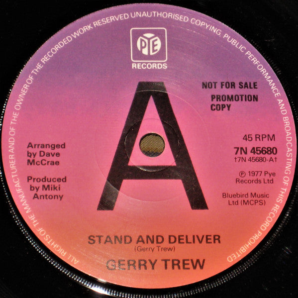 Gerry Trew : Stand And Deliver (7", Single, Promo)