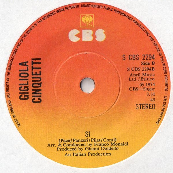 Gigliola Cinquetti : Go (Before You Break My Heart) (7", Sol)