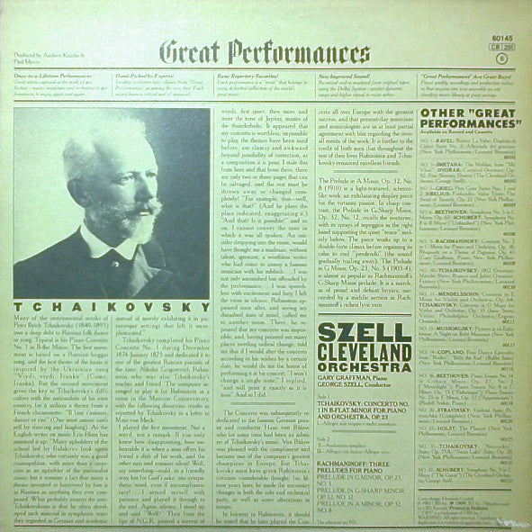 Pyotr Ilyich Tchaikovsky, Sergei Vasilyevich Rachmaninoff / Gary Graffman, George Szell, The Cleveland Orchestra : Piano Concerto No. 1 / Three Preludes (LP, Album, RE)