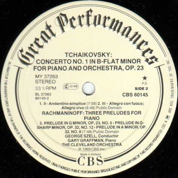 Pyotr Ilyich Tchaikovsky, Sergei Vasilyevich Rachmaninoff / Gary Graffman, George Szell, The Cleveland Orchestra : Piano Concerto No. 1 / Three Preludes (LP, Album, RE)