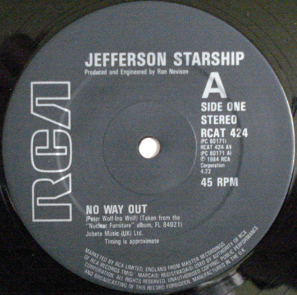 Jefferson Starship : No Way Out (12", Single)