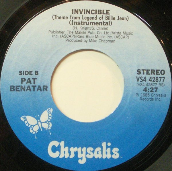 Pat Benatar : Invincible (Theme From The Legend Of Billie Jean) (7", Single)