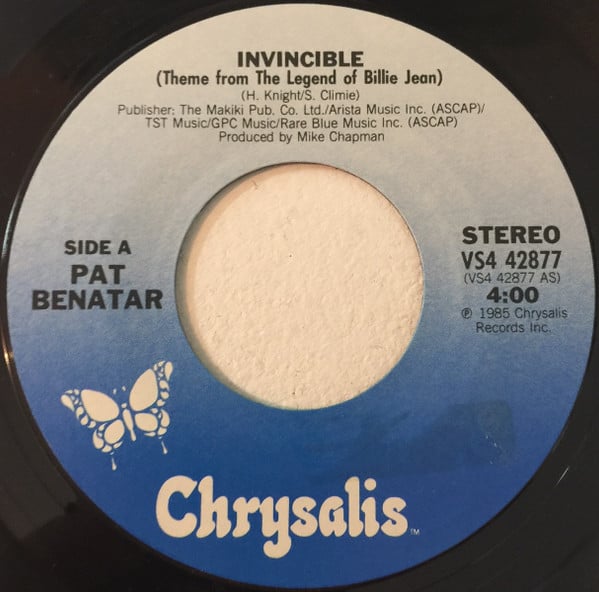 Pat Benatar : Invincible (Theme From The Legend Of Billie Jean) (7", Single)