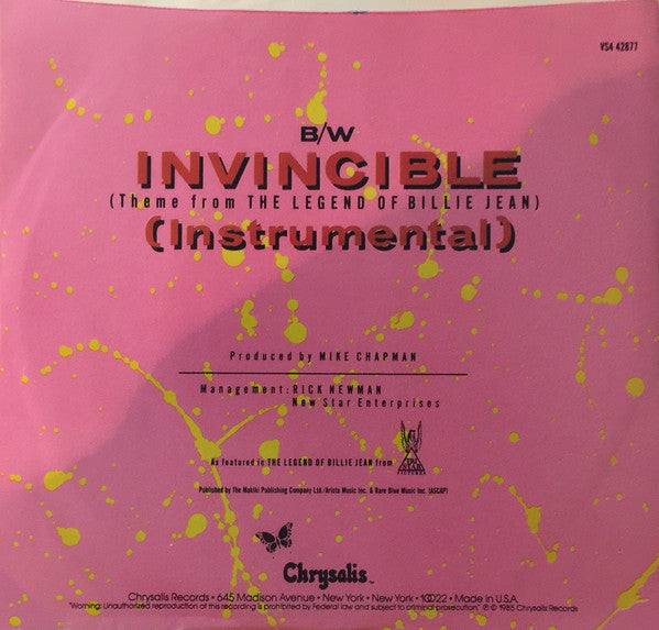 Pat Benatar : Invincible (Theme From The Legend Of Billie Jean) (7", Single)
