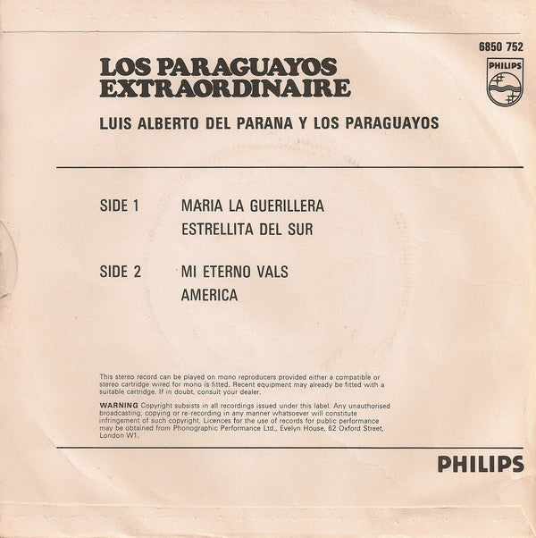 Luis Alberto del Parana y Los Paraguayos : Los Paraguayos Extraordinaire (7")