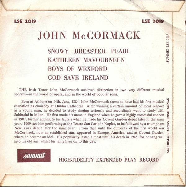 John McCormack (2) : McCormack Sings Irish Songs (7", EP)