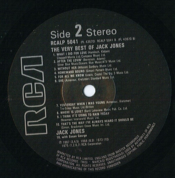 Jack Jones : The Very Best Of Jack Jones (LP, Comp)