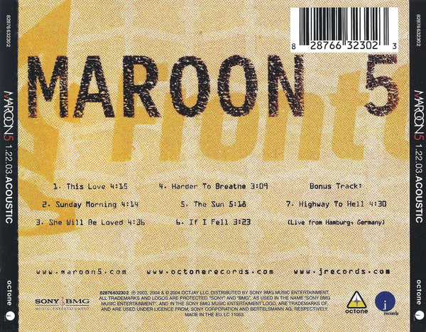 Maroon 5 : 1.22.03. Acoustic (CD, EP)