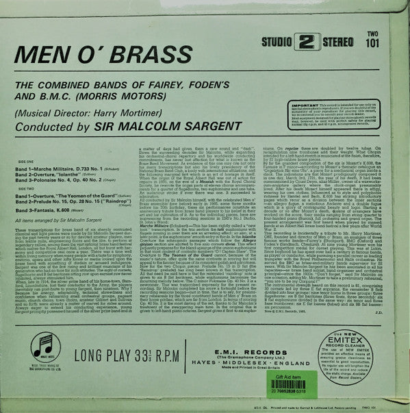 Massed Brass Bands Of Fodens, Fairey Aviation & Morris Motors, Sir Malcolm Sargent : Men O' Brass (LP, Album)