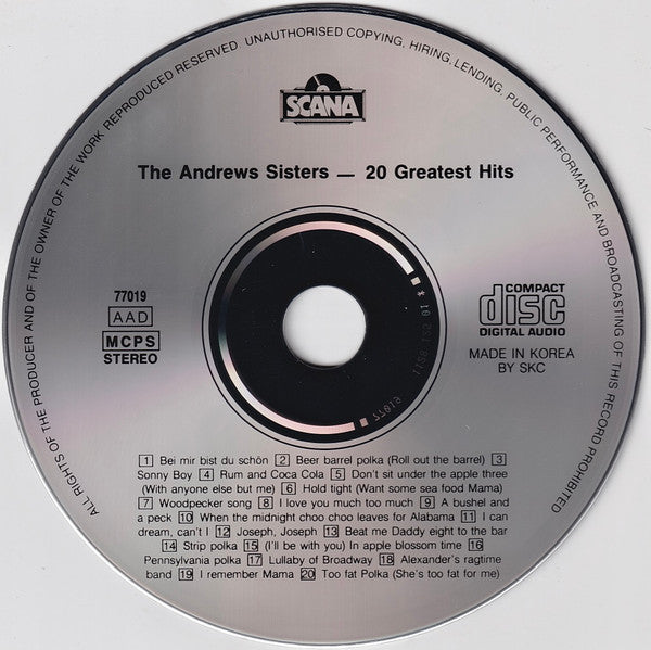 The Andrews Sisters : 20 Greatest Hits (CD, Comp)