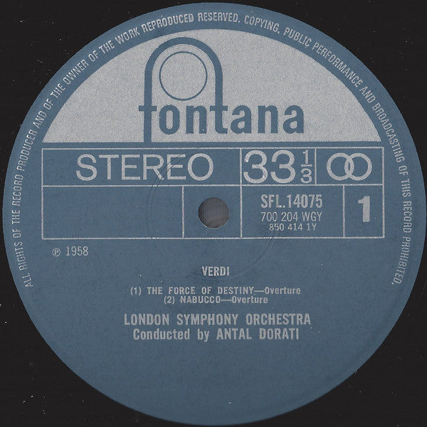Giuseppe Verdi, London Symphony Orchestra, Antal Dorati : Overtures - The Force Of Destiny / Nabucco / The Sicilian Vespers / La Traviata: Preludes To Acts I And III (LP, RE)