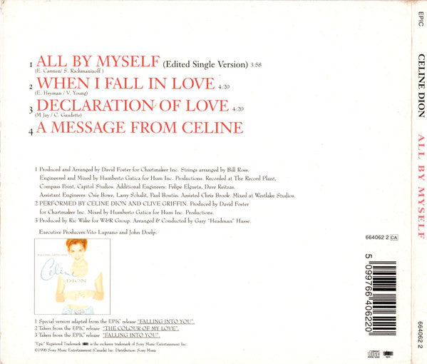 Céline Dion : All By Myself (CD, Single, Ltd, Dig)