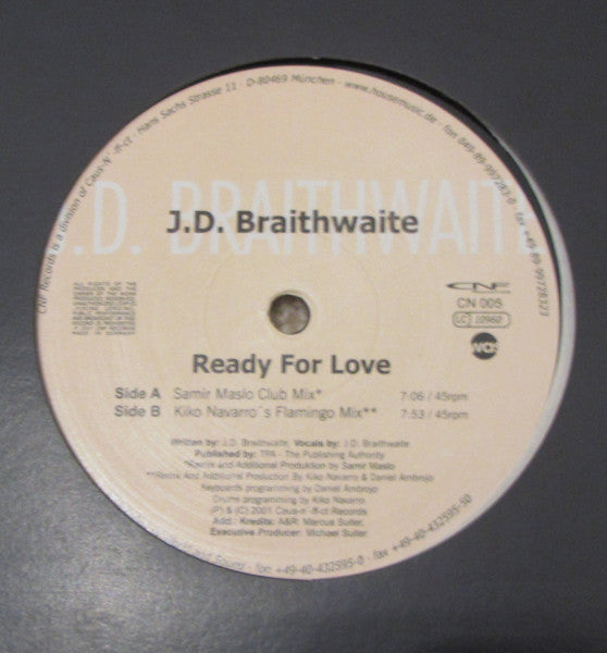 J.D. Braithwaite : Ready For Love (12", Promo, W/Lbl)