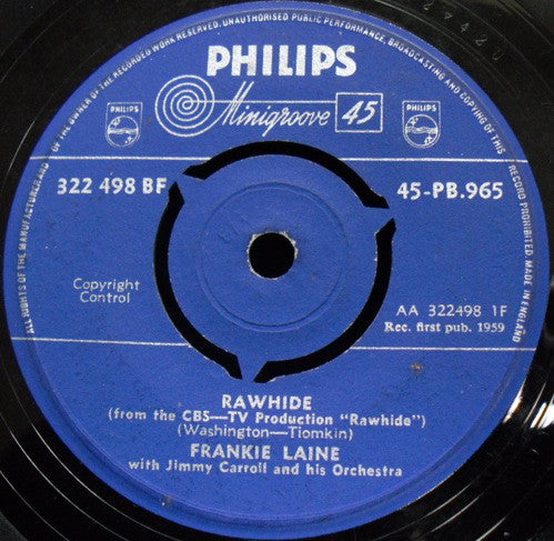 Frankie Laine With Jimmy Carroll And His Orchestra : Rawhide (7", Single, Kno)