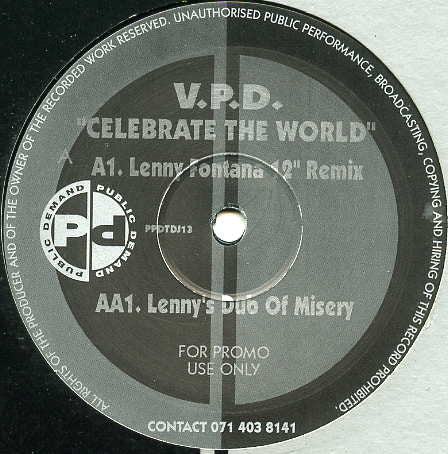 V.P.D. : Celebrate The World (12", Promo)
