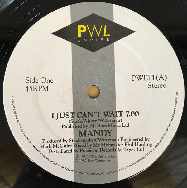 Mandy Smith : I Just Can't Wait  (12", Single, Gen)