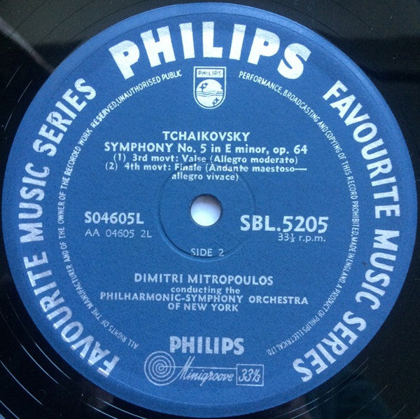 Pyotr Ilyich Tchaikovsky, Dimitri Mitropoulos Conducting Philharmonic-Symphony Orchestra Of New York : Symphony No. 5 In E Minor, Op. 64 (LP)