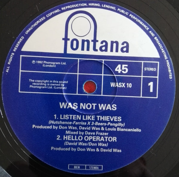 Was (Not Was) : Listen Like Thieves (12", Single)